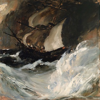 A sailing ship in a storm, painted in oils. CO₂ Table in Pulmonaut.